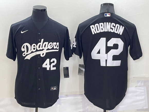 Men's Los Angeles Dodgers #42 Jackie Robinson Black Cool Base Stitched Jersey